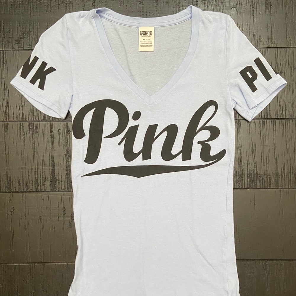 PINK light blue V neck top